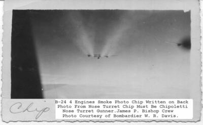 B-24 4 Engines Smoke Photo Chip on Back