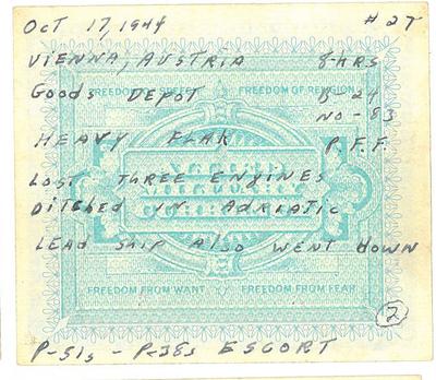 1944-10-17 Mission 27 - Vienna Austria Goods Depot Shot Down